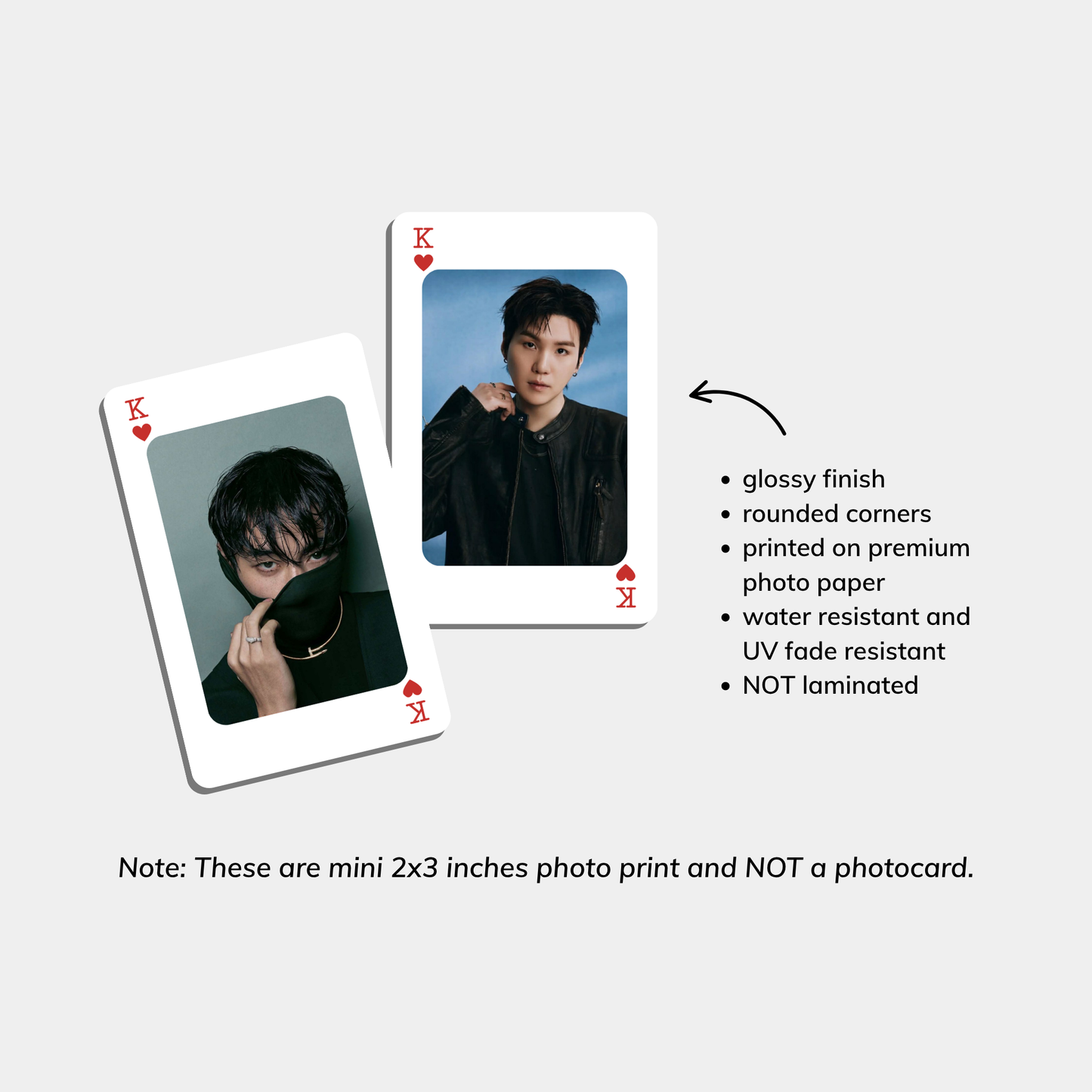 Two mini photo prints of a person on a white background with text about the product.