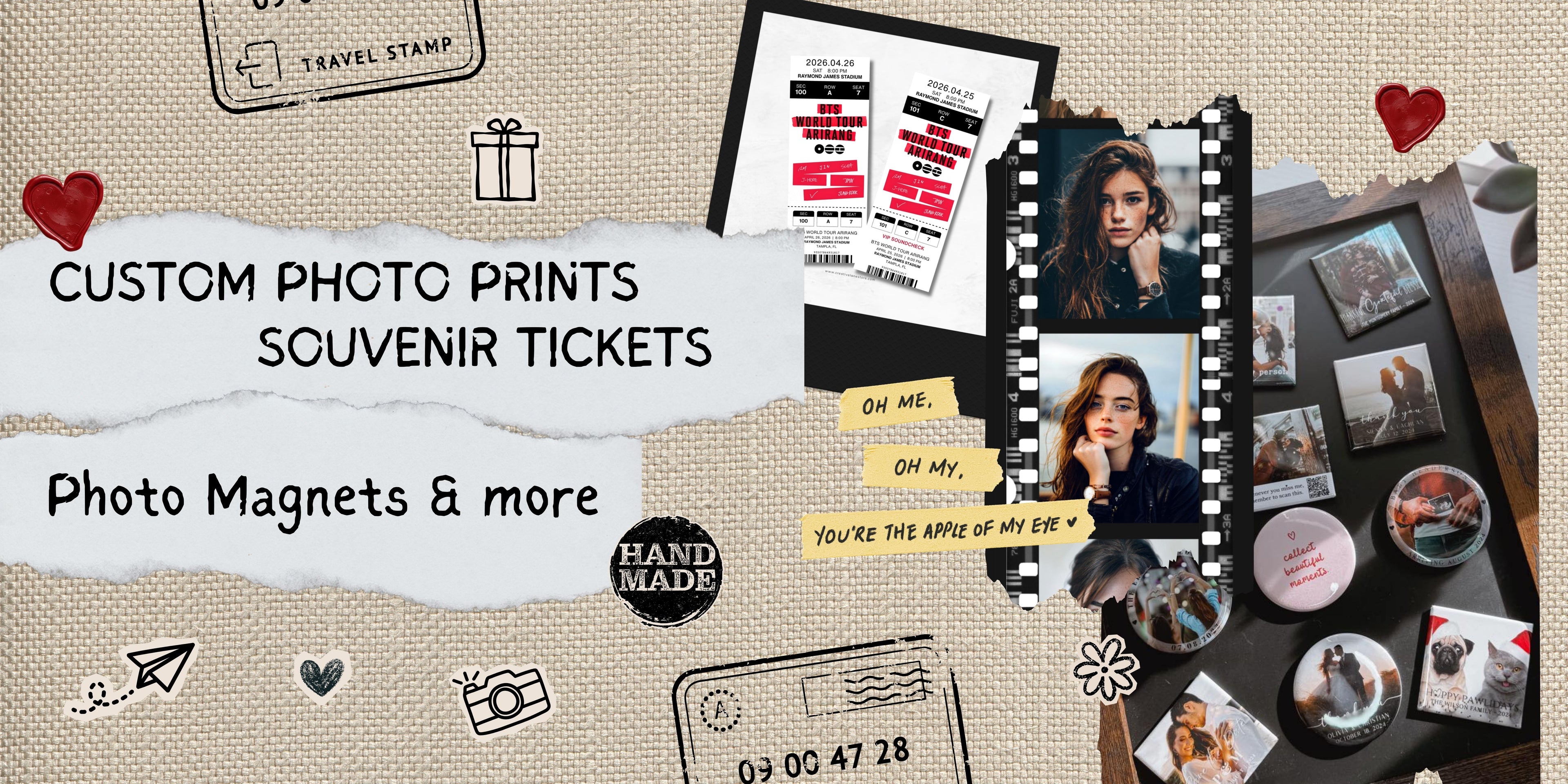 Promotional banner with a textured background.