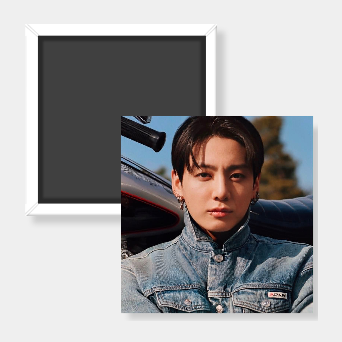 jung kook wearing a denim jacket