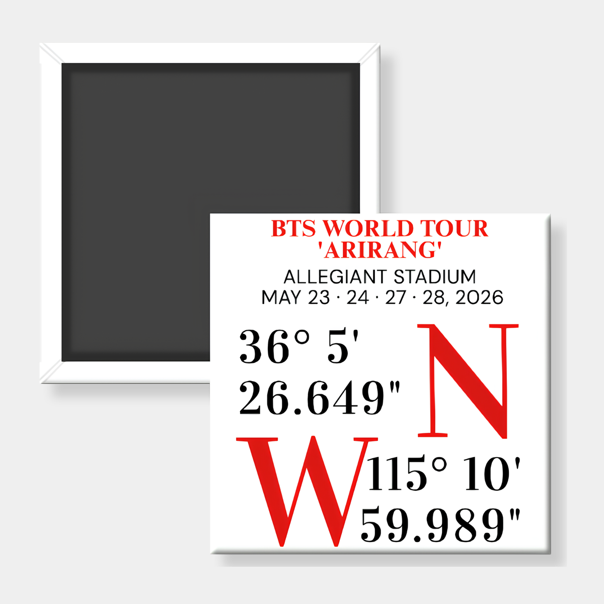 Concert magnet with GPS coordinates on white background