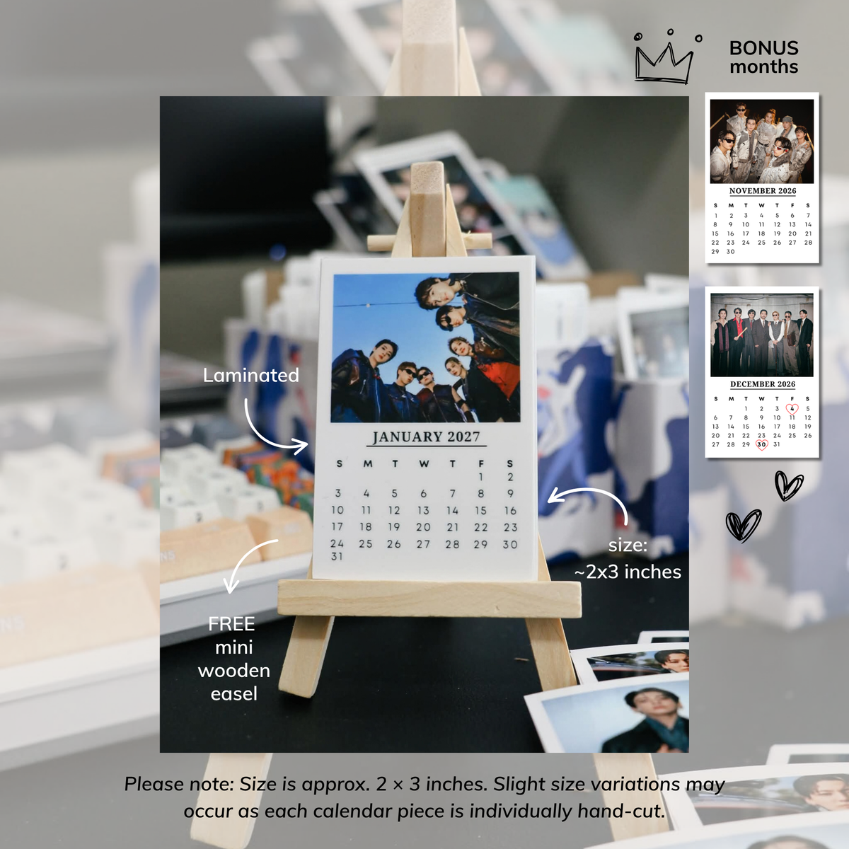 BTS 2027 Mini Calendar with Wooden Easel