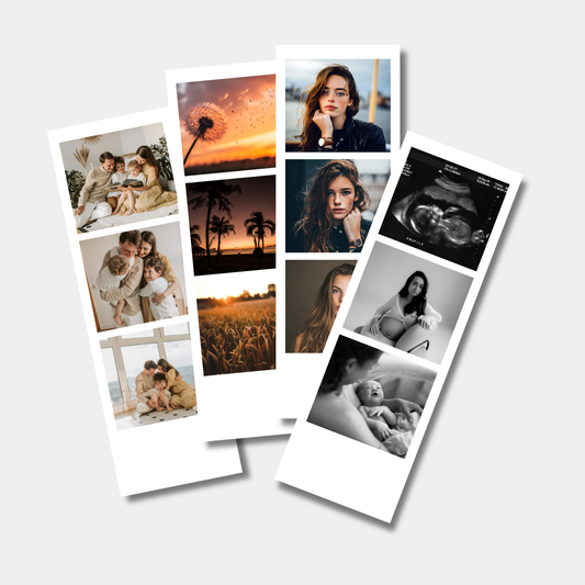Collection of photo prints featuring various images on a white background
