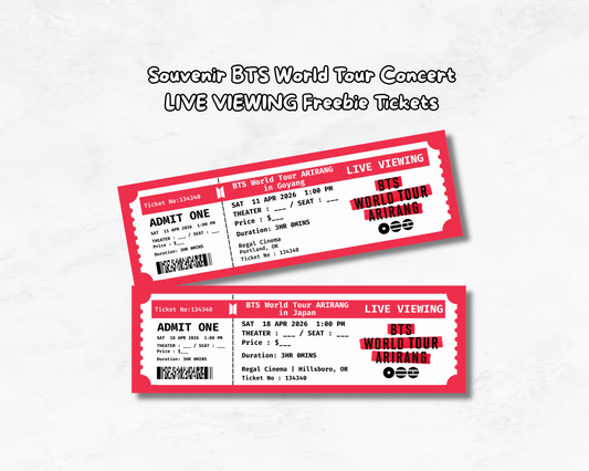two image of BTS world tour ticket on white background
