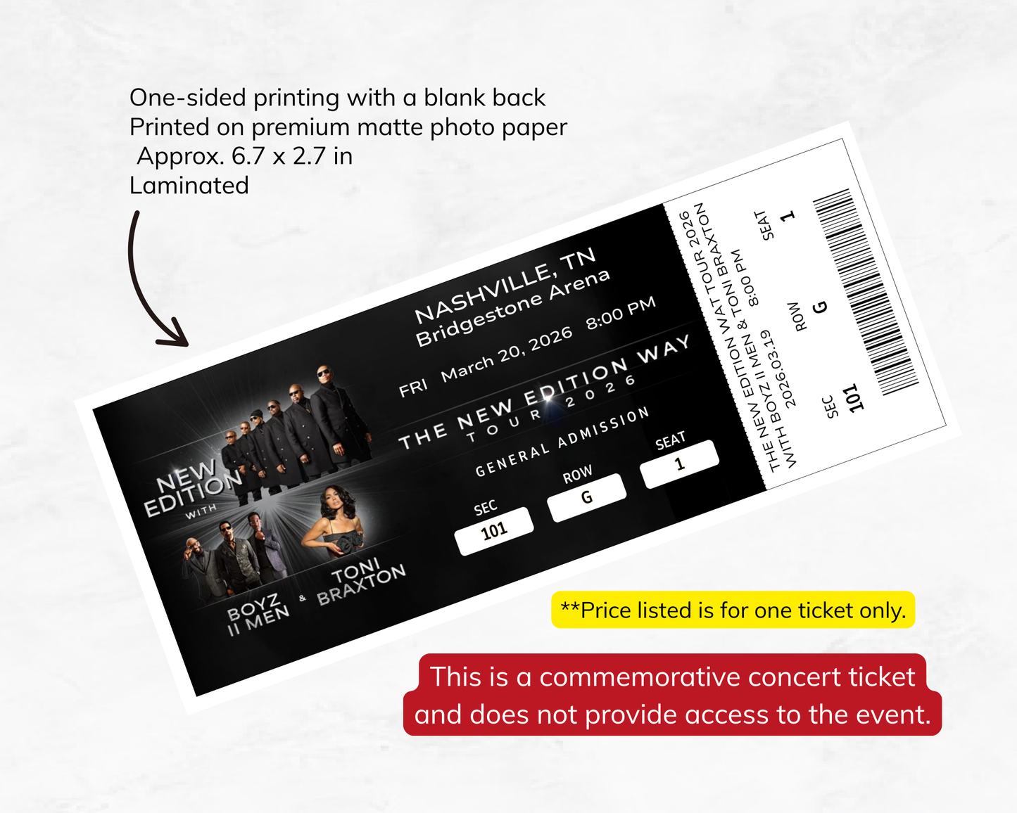 Concert ticket for The New Edition Way tour with event details on a white background